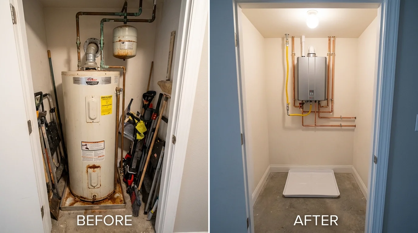 Tank water heater versus wall-mounted tankless unit comparison for Columbia, CA homeowners