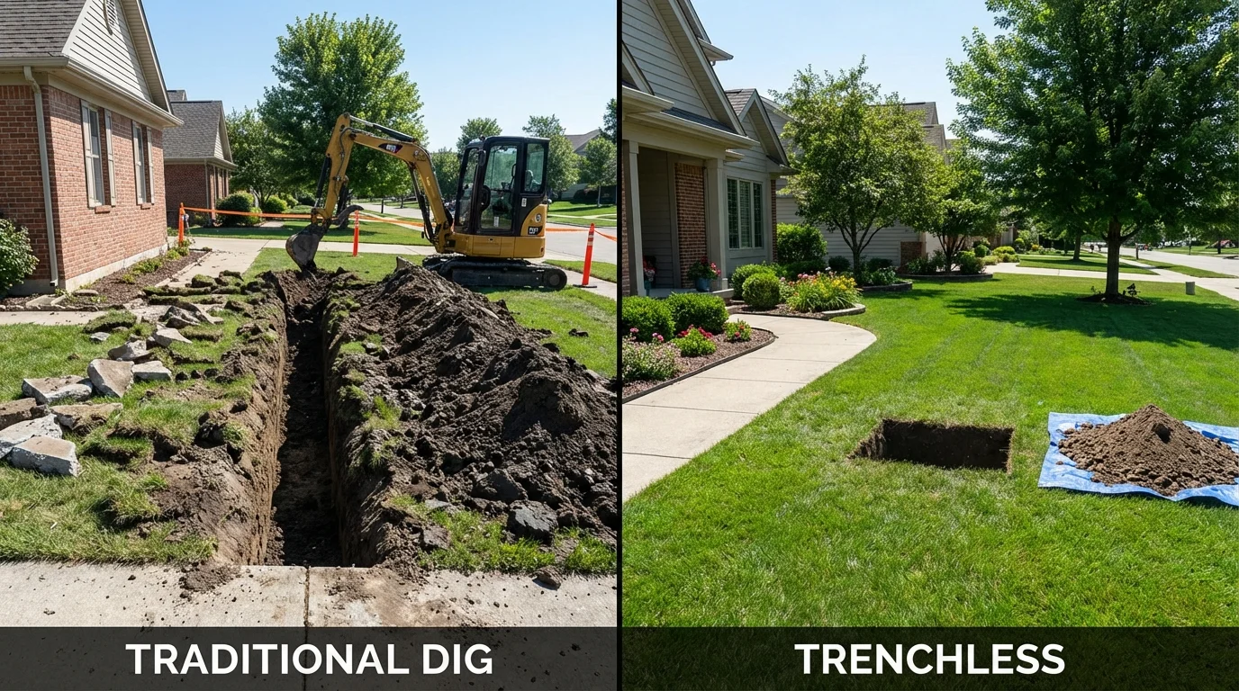 Trenchless sewer repair with minimal yard damage versus traditional excavation in Columbia, CA